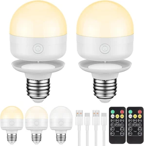 2Packs E26 Rechargeable Light Bulbs with Remote Control Timer and 3 Color Temper - Picture 1 of 12
