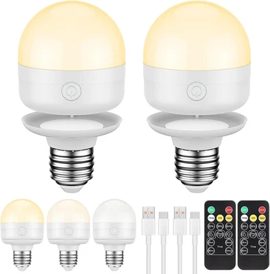 2Packs E26 Rechargeable Light Bulbs with Remote Control Timer and 3 Color Temper - Image 1 of 4