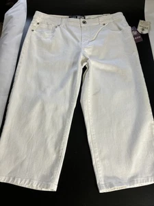 IZOD White Denim Capri Crop Pants Flat Front Womens Size 14 Inseam 20” NWT - Picture 1 of 13