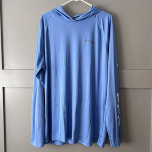 Columbia PFG Hoodie Men XL Light Blue Fishing Omni-Shade Long Sleeve Outdoor GUC - Picture 1 of 16