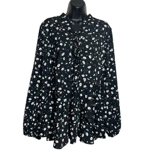 NWT Lane Bryant Top Womens 14 Black Peplum Blouse Floral Lace Up Front Zip Back - Picture 1 of 15