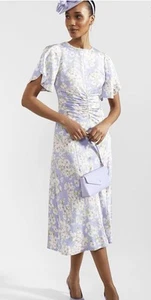Hobbs Vestido 14 Vita Floral Midi Vestido Azul Ocasión Boda Ascot PRÍSTINO - Imagen 1 de 16