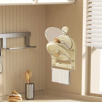 Organizador de tapa de olla de 2 niveles montado en la pared soporte para cubierta de maceta para despensa de pared de gabinete Foto 1 de 4