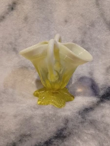 1890s Davidson Primrose Pearline Vaseline Glass Basket Vase Lady Caroline 3.5"H - Picture 1 of 6