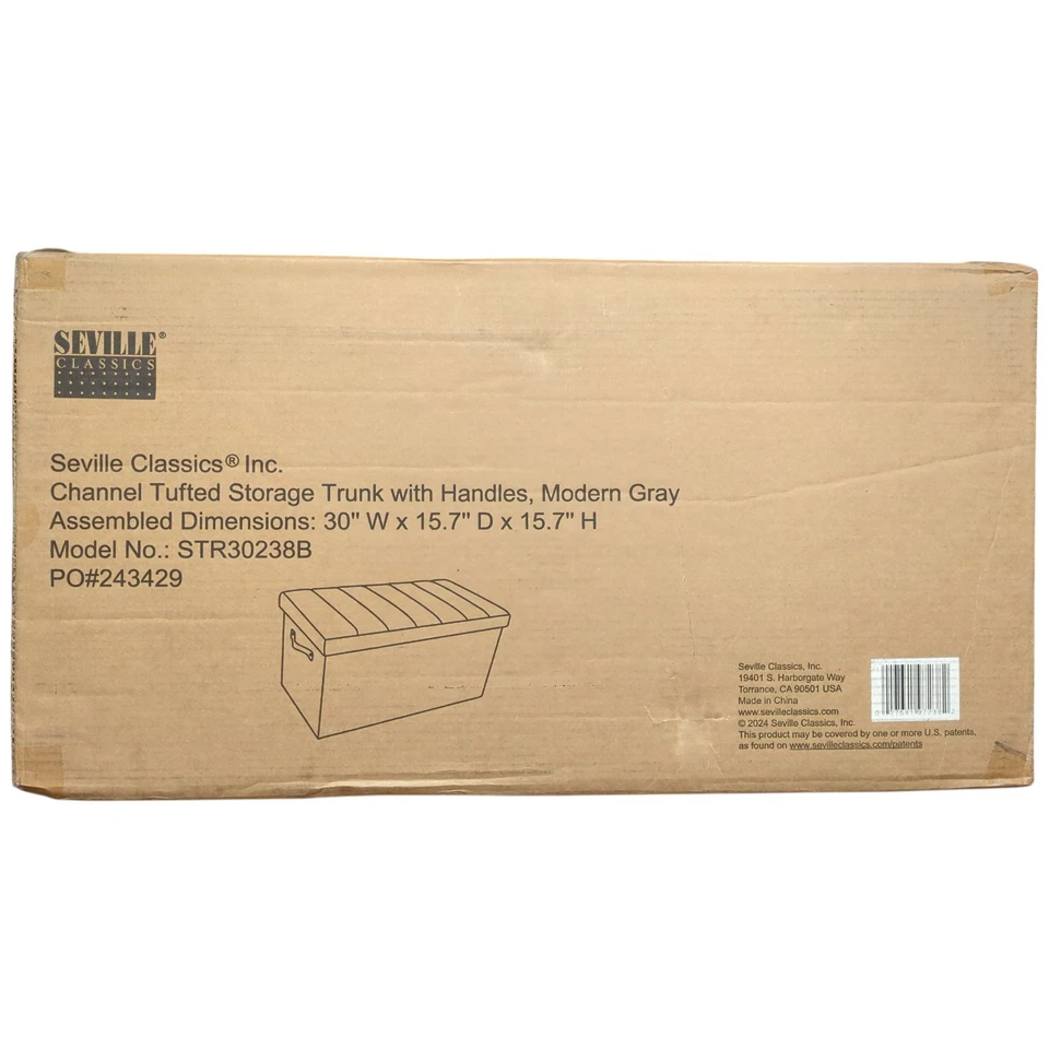 Seville Classics Foldable Storage Bench Ottoman with Handles, Modern Gray - Image 1 of 1