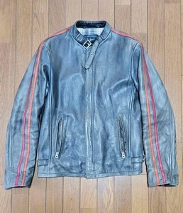 Schott 100th Anniversary Single Rider Leather Jacket Men size S gray with red & - Picture 1 of 11