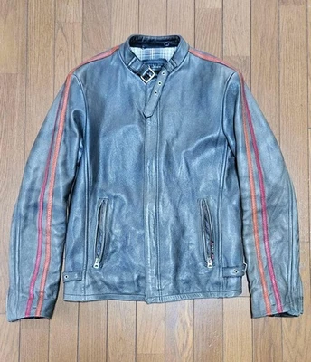 Schott 100th Anniversary Single Rider Leather Jacket Men size S gray with red & - Image 1 of 4