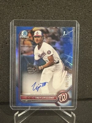 Trey Lipscomb 2022 Bowman Chrome Draft 1st Blue Refractor Auto /150 #CDA-TLB - Image 1 of 2