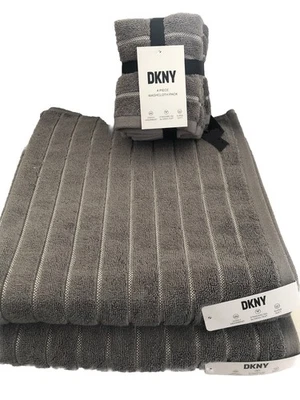 Nuevo 6 Piezas DKNY Gris 2 Toallas de Baño y 4 Paños Felpa Rayas de Lujo Foto 1 de 4