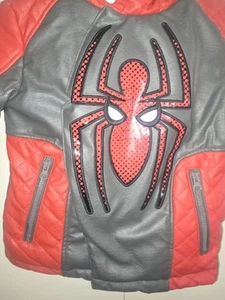 Disney Marvel Spider-Man Faux Leather Biker Jacket Coat Size 5/6 Kids Red - Picture 1 of 5