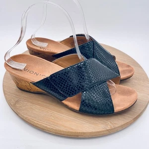 Sandalias Vionic Leticia para mujer 8,5 cuero negro correa cruzada cuña peep - Imagen 1 de 13