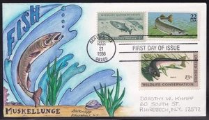 SCOTT 2205-9 FISH DOROTHY KNAPP HAND PAINTED FIRST DAY COVERS SET OF 5 * OVERS * - Picture 1 of 5