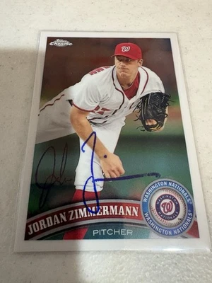 Tarjeta firmada por refractor Jordan Zimmermann #102 2011 Topps cromada Auto Nationals Foto 1 de 2