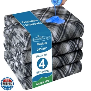 SPRINGSPIRIT Washable Underpads 4 Pack 34” x 36” Heavy Absorbency Reusable In - Picture 1 of 5