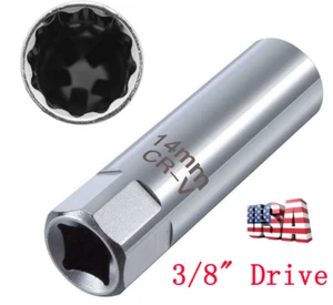 14mm Car Spark Plug Socket Wrench 12 Point Thin Wall 3/8" Drive Sleeve Magnetic - Picture 1 of 12