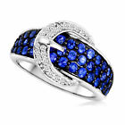 LeVian 14K White Gold Blue Sapphire Diamond Band Ring Size 7