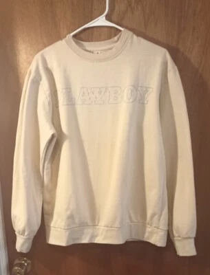 Playboy Logo Sweatshirt Mens Size Large Crew Neck Tan Cream - Image 1 of 4