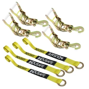4 Pack Axle Straps Car Trailer Hauler Ratchet Tie Down Straps with Snap Hooks - Picture 1 of 7