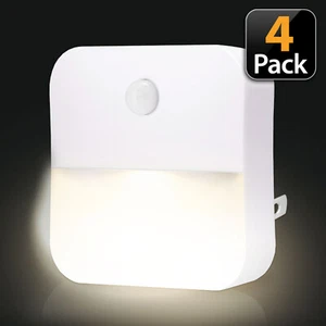 Plug-In Night Light LED Motion Sensor Activated Bathroom Kitchen Hallway 4-Pack - Picture 1 of 7