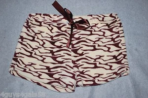 Jr Womens SLEEP SHORTS Plush Fleece BROWN BEIGE ANIMAL PRINT Abstract L 11-13 - Picture 1 of 1