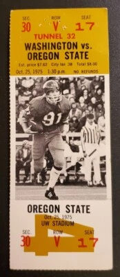 Washington Oregon State Football FULL Ticket 10/25 1975 Scott Phillips Pic. Stub - Image 1 of 2
