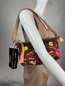 Consuela Vibrant Floral Embroidered Shoulder Bag With Leather Strap & Heart Pil - Picture 1 of 24