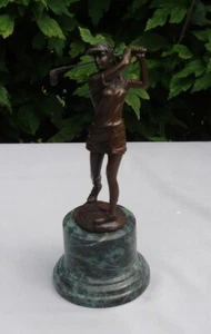 Estatua Mujer Golfista Art Deco Estilo Art Nouveau Estilo Bronce sólido Firmado - Imagen 1 de 8