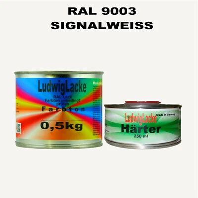 RAL 9003 Signalweiß Acryllack 0,75 kg glänzend mit Härter  freie Farbwahl - Bild 1 von 4