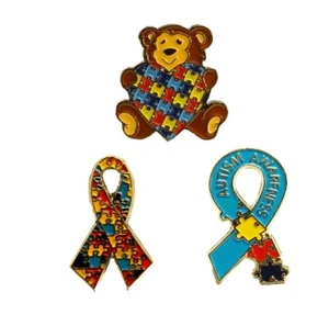 Juego de 3 piezas de rompecabezas coloridos corazón conciencia del autismo solapa sombrero alfileres 3P015 - Imagen 1 de 4