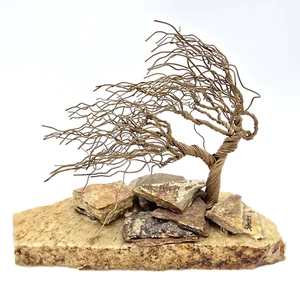 Vintage 1991 Twisted Wire Tree Sculpture on Stones / Rocks Artist Signed Sanders - Picture 1 of 10