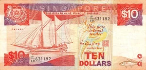 Singapore $10 ND. 1988 P 20 Series F/49 Circulated Banknote HJ 3 - Picture 1 of 2