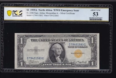 US 1935A $1 North Africa Emergency Issue Block CC FR 2306 PCGS 53 AU (583) - Image 1 of 2