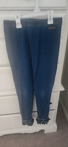 Matilda Jane Girls Blue Stretch Bow Denim Pockets Ruffle Leggings Jeggings Sz 12 - Picture 1 of 5