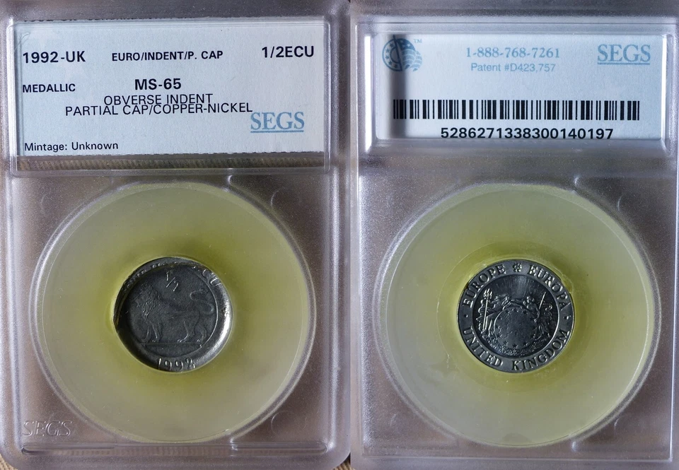 Error:Europa Pattern 1992 UK 1/2 Ecu Obverse Indent Partial Cap MS65 CT179 - Image 1 of 1