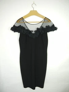 Vestido Joseph Ribkoff Negro Noche Cóctel Malla Volantes Manga Gorra Talla UK 14 - Imagen 1 de 6