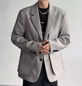 Cappotto uomo bavero bottoni righe punk giacca corta tuta festa primavera autunno 1pz - Foto 1 di 10