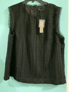 NWT J. Crew BLACK Mixed Lace Sleeveless Blouse Top Career Woman’s Size 14 - Picture 1 of 11