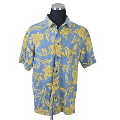 Quiksilver Waterman Mens Shirt XL Blue Yellow Floral Short Sleeve Button Up - Image 1 of 4