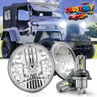 Pair 7" inch Round Led Headlights Hi/Low Beam for Jeep CJ3 1960-1964 1965 1966 - Image 1 of 4