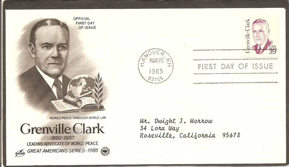 US SC # 1867 Grenville Clark, FDC, Artcraft Cachet . - Image 1 of 1