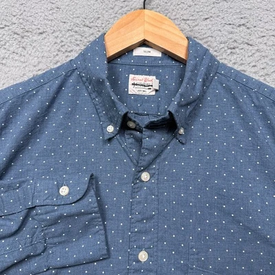 Camisa J.Crew Abotonada Para Hombres Mediana Calce Ajustado Azul Blanco Lunares Lavado Secreto Foto 1 de 4