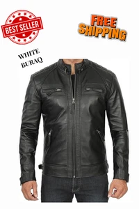 Men's Quilted Café Racer Leather Jacket – Real Lambskin Biker Jacket - Picture 1 of 4