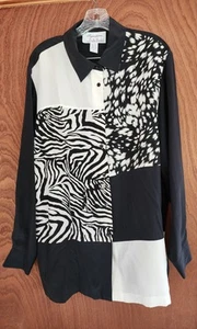 Vintage Delta Burke Silk Button Up Shirt 80’s Art To Wear Animal Print Size 1X - Picture 1 of 4