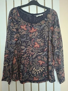 Fat Face Floral Print Broiderie Trim Button Detail Top. Size 14(40") Navy Mix - Picture 1 of 4