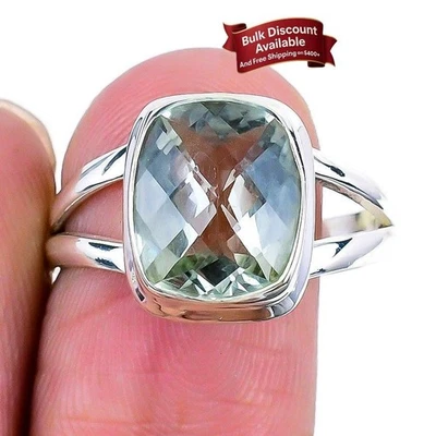 Anillo único de plata 925 con piedras preciosas de amatista verde Black Friday talla 10 Foto 1 de 4