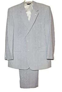 Jos A. Bank Stay Cool Traje Seersucker Rayas Blanco Gris 48R Chaqueta 43R Pantalones - Imagen 1 de 9