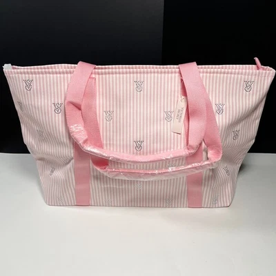 Victoria Secret Heritage Pink Stripe Weekender Bag Tote Zipper Rhinestone Logo - Image 1 of 4