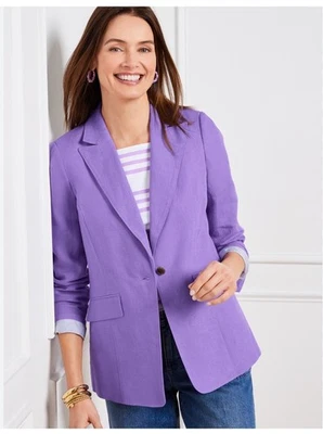 Blazer Talbots Mujer Lino Talla 18W Forrado Manga Larga Bolsillos Carrera Púrpura Foto 1 de 4