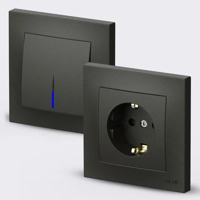 EL-BI Steckdosen Lichtschalter Ausschalter Wechselschalter Dimmer VEGA Anthrazit