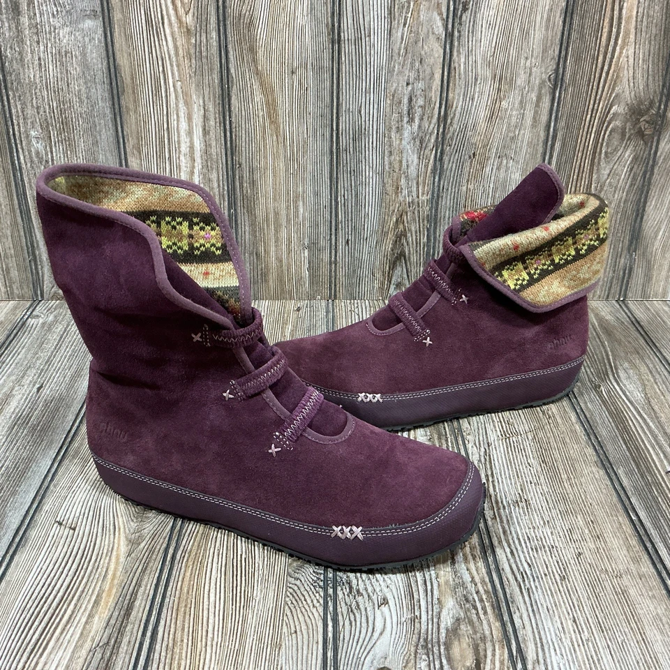 Ahnu Himalaya Mujer Talla 9.5 Púrpura Gamuza Pull On Tobillo Mocasín Botín Zapatos Foto 1 de 4